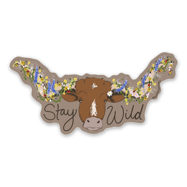 Stay Wild Longhorn - Wildflowers Sticker
